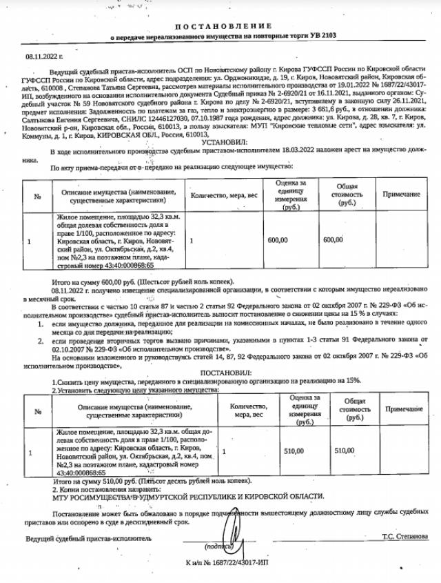 Торги №308030 Лот №381553 Доля 1/100 в праве общей долевой собственности - торги по банкротству 2